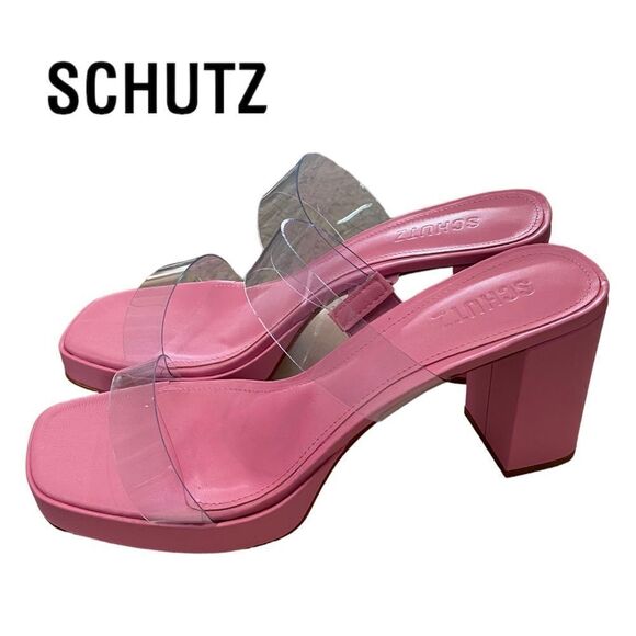 SCHUTZ Ariella Pink Platform Women's Slide Sandals NEW 10.5 - Picture 1 of 6